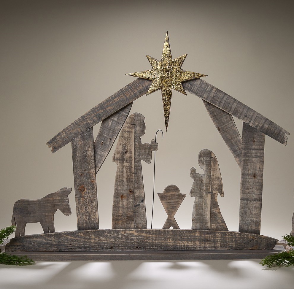 28 Layered Wood Nativity With Donkey Tradecie