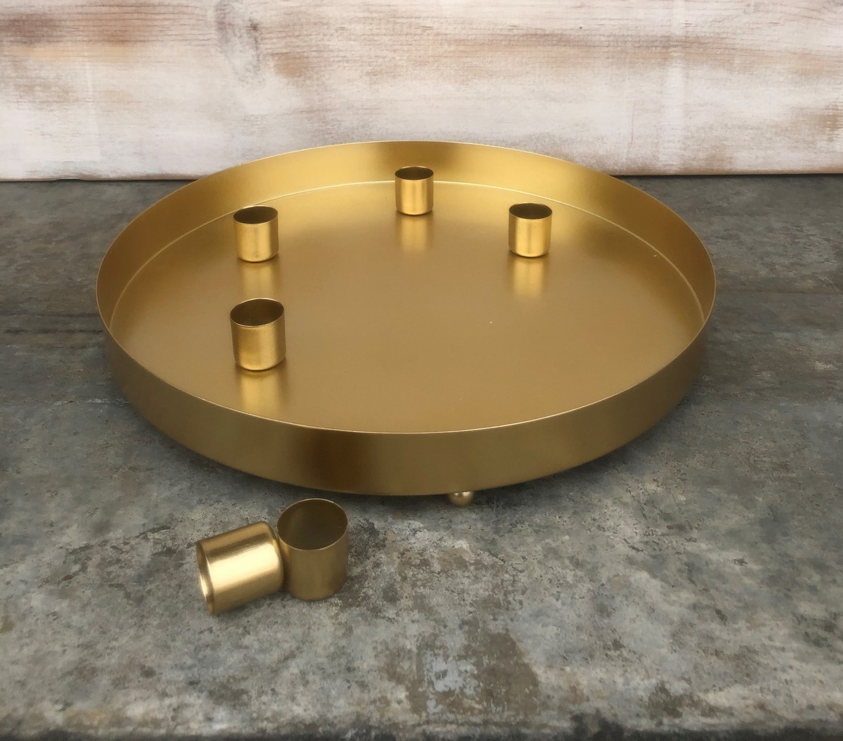 12" Round Gold Metal Tray with 6 Magnetic Taper Holders CM4636