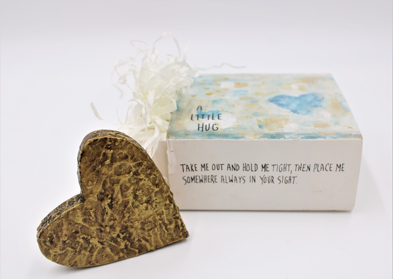 Boxed 3.5x3" Chunky Wood Heart A Little Hug, Box 5x5x2 ©Tawnya Norton TN2050