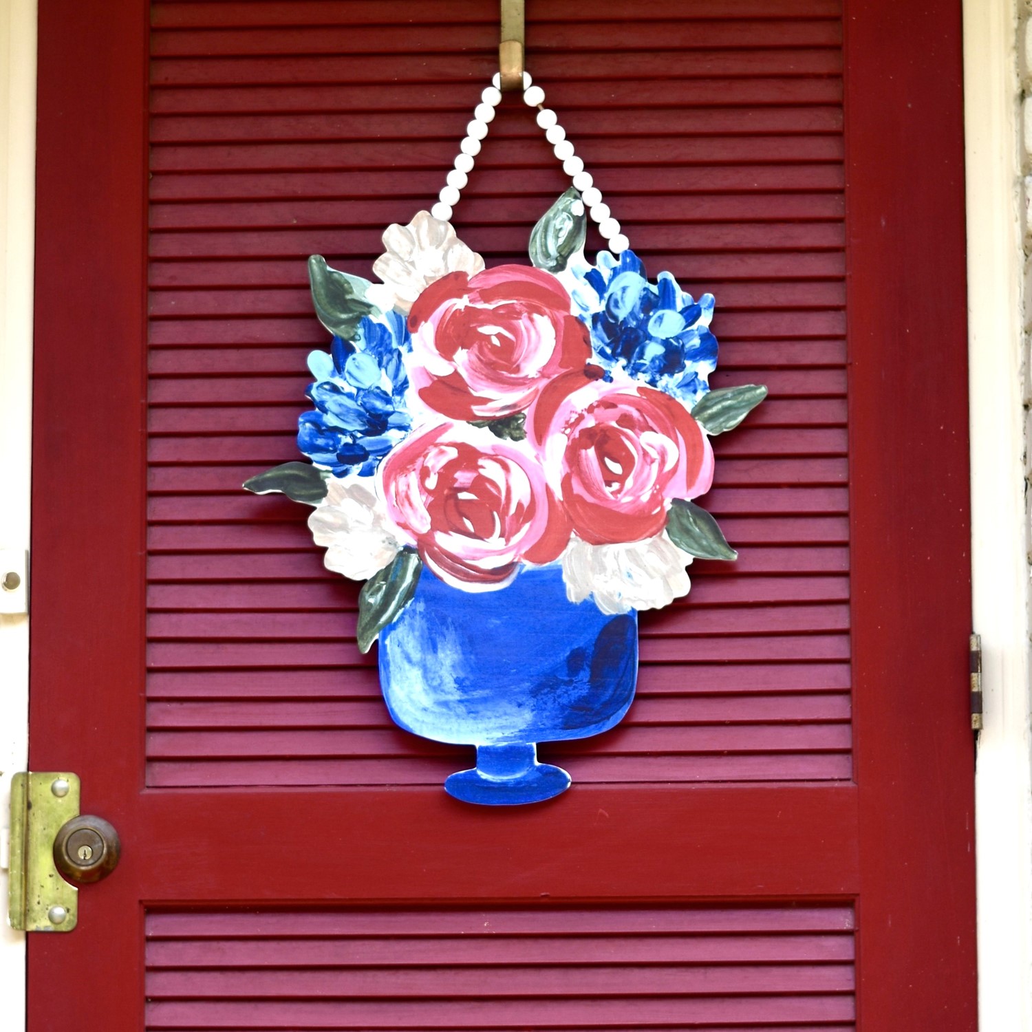 20x24" MDF Door Decor with Bead Hanger, Flowers In Vase ©Haley Bush HB2023