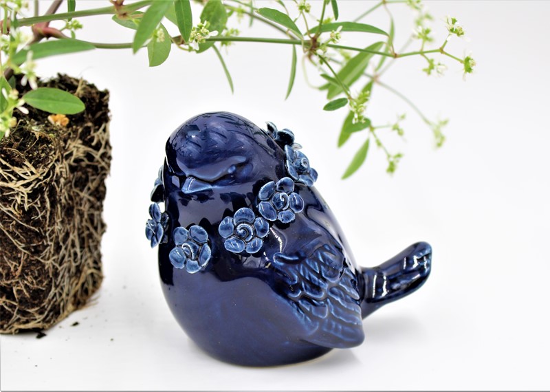 3x3.5x4" Ceramic Bird, Navy HD5378