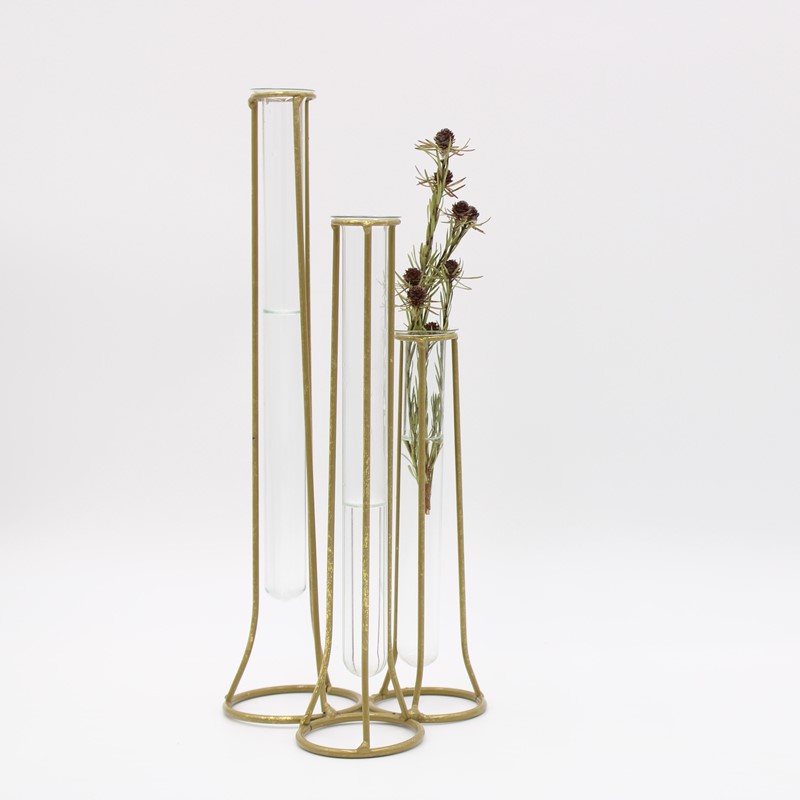 12" Round Test Tube Vase x3, Gold HD5013