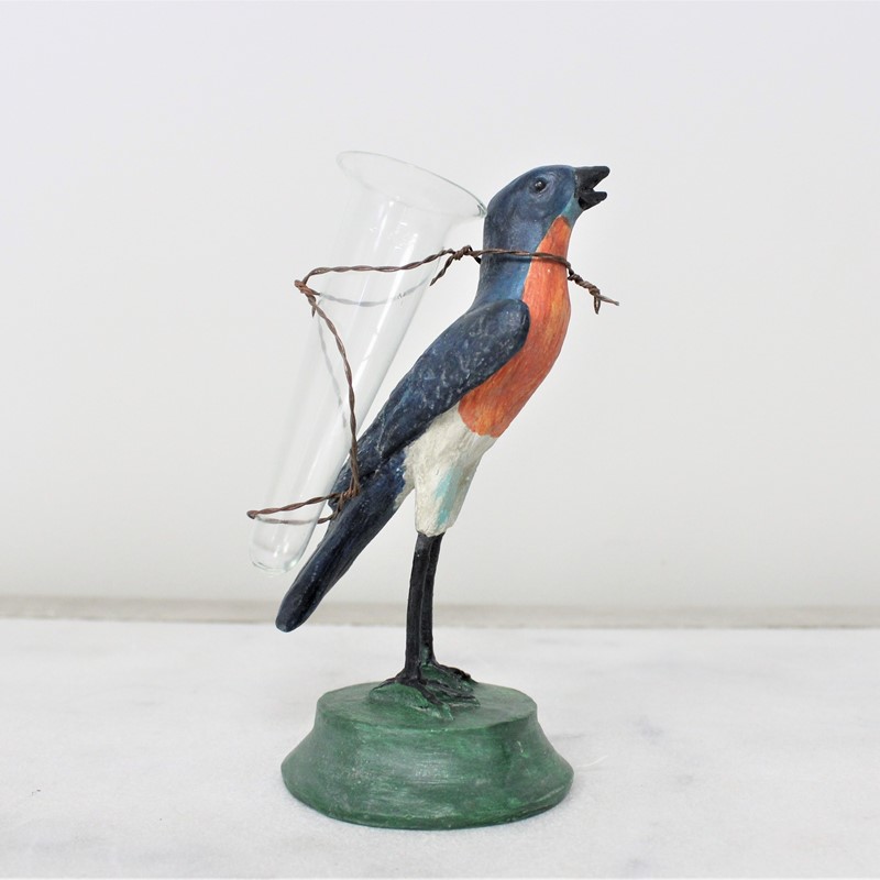 6" Blue Bird with Glass Vase JM62020