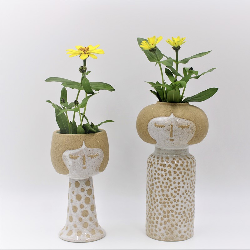 4x7 Ceramic Face Vase, Natural White