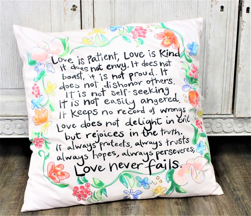 26" Square Pillow, Love Is Patient, Removable Cover ©The Glory Bee CB2126