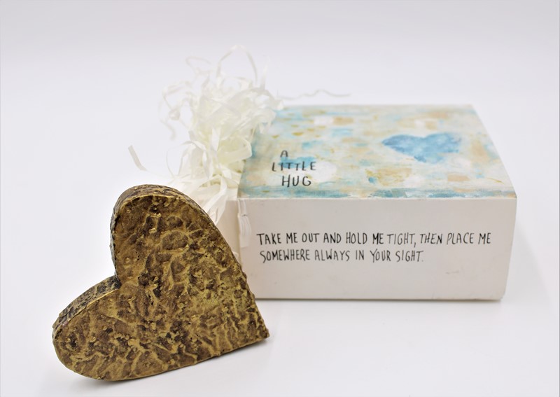 Boxed 3.5x3" Chunky Wood Heart A Little Hug, Box 5x5x2 ©Tawnya Norton TN2050