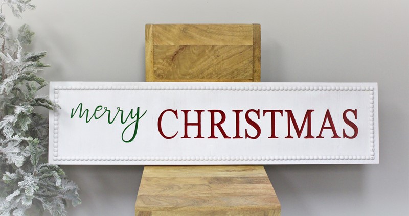 47x12" Wood Merry Christmas Wall Sign, Beaded CM5610