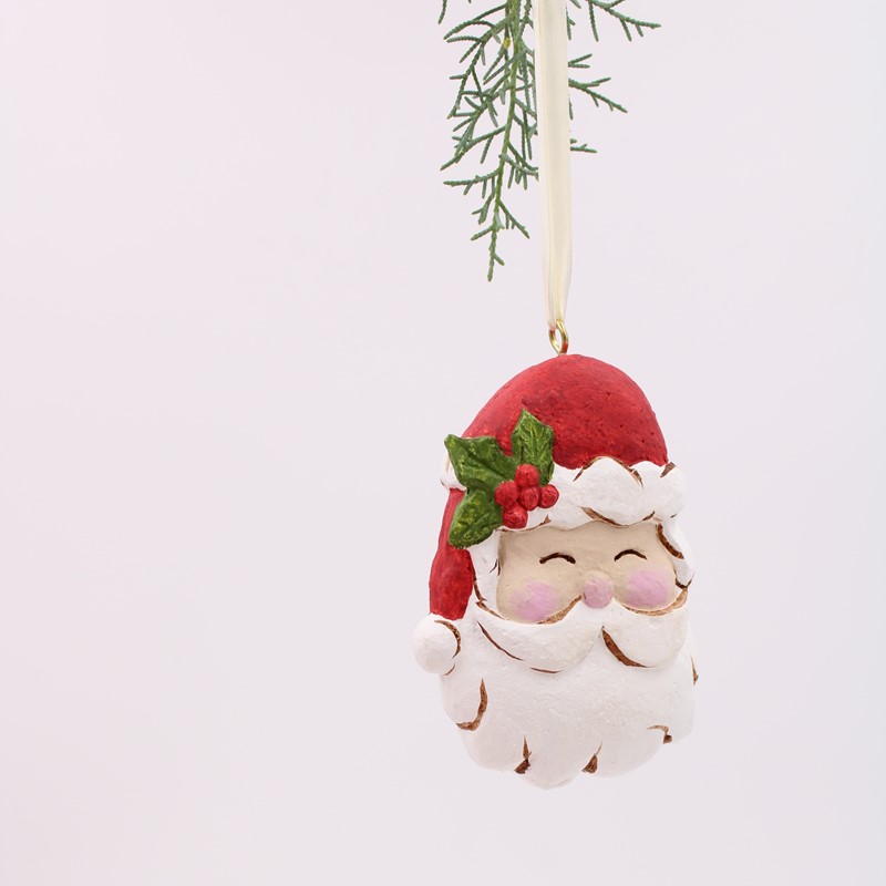 4.5" Paper Pulp Santa Claus Head Ornament ©Haley Bush HBX1052