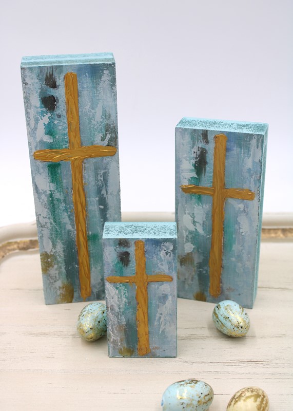 Set/3 Handpainted Wood Cross Blocks, Blues, 2.5x8" 2.5x6" 2x4" ©Haley Bush HB2015S