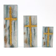 Set/3 Handpainted Wood Cross Blocks, Blues, 2.5x8" 2.5x6" 2x4" ©Haley Bush HB2015S View 2