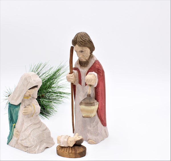 Set/3 Holy Family, Handcarved wood, 9", 6", 1.5" X1381