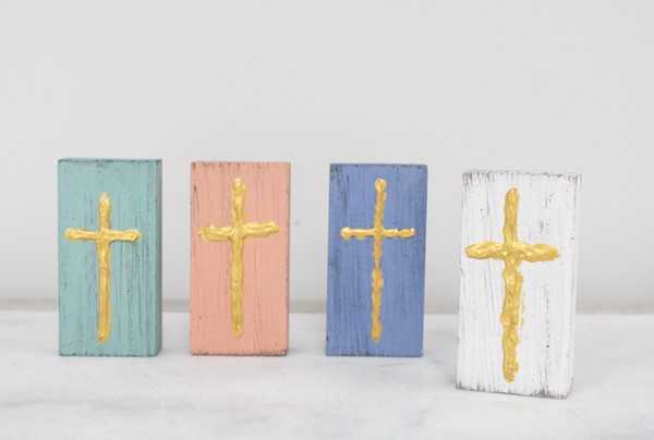 2x4" Wood Block with Handpainted Cross, 4 Assorted HD6096A