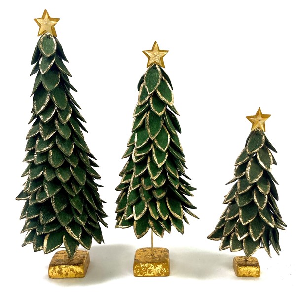 Set/3 Green Coconut Trees on Gold Base 24, 21, 16" JM53070S