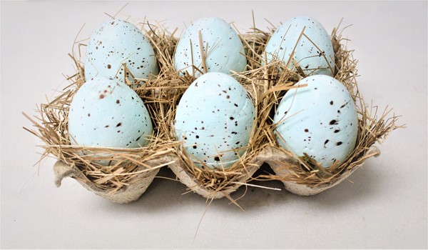 Set/6 Blue Speckled Eggs in Carton, 6x4x3" MS2243S