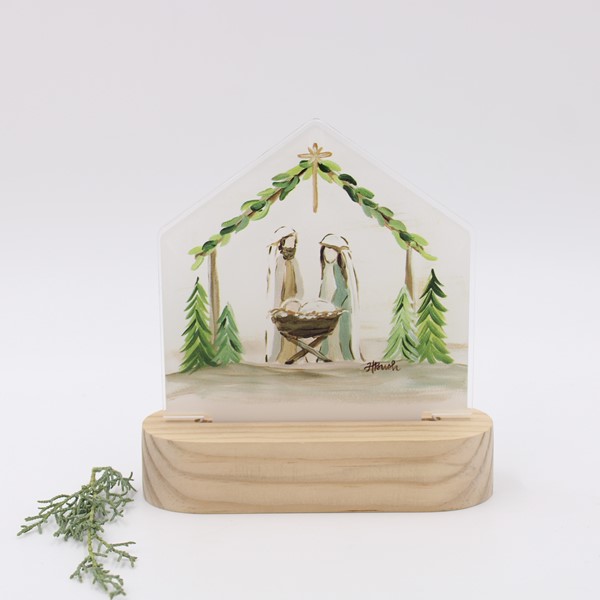 6" Acrylic LED Evergreen Nativity Tabletop ©Haley Bush HBX1020